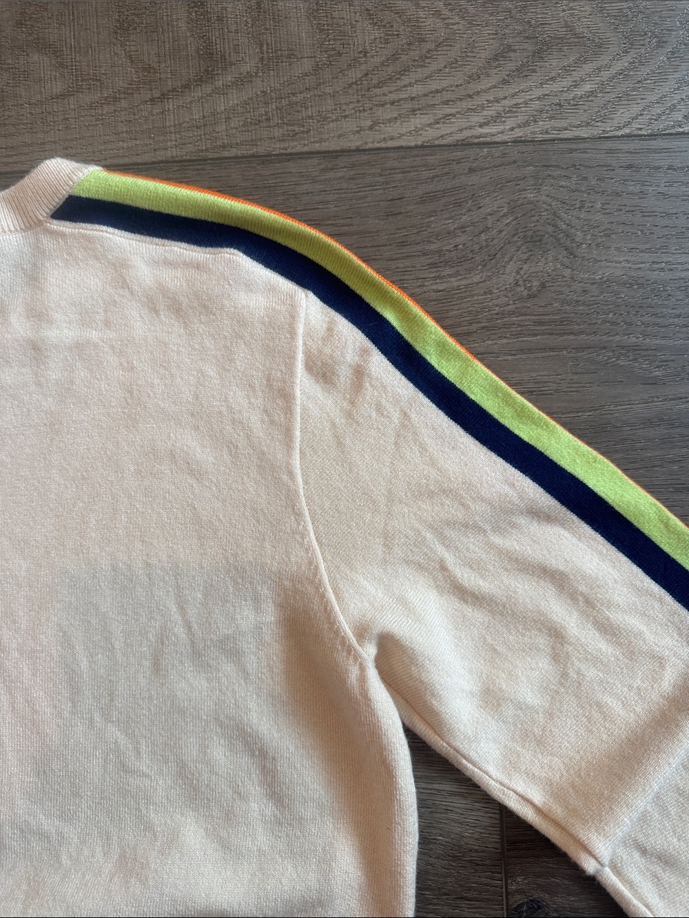 THML Beige Crewneck Sweater with Pink Blue and Orange Stripe Sleeves - Picture 6 of 8